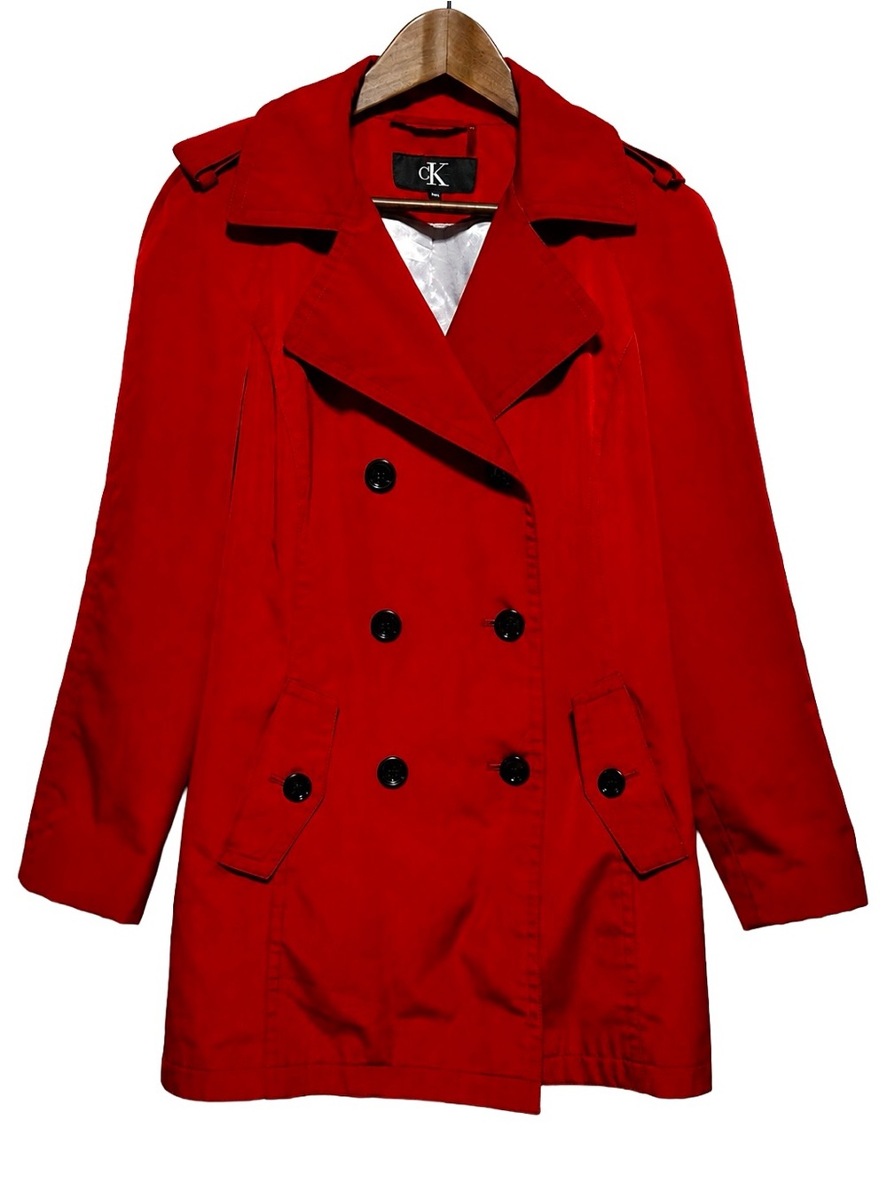 Calvin Klein CK Red Double Breasted Trench Coat M Classic Coat